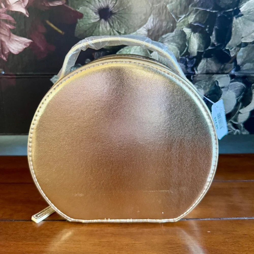 NEW GOLD BOW ROUND COSMETIC BAG with Mirror Bath & Body Works